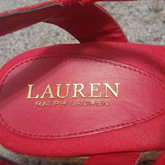 Lauren Ralph Lauren Caralee Red canvas wedge close toe sandals Sz 10 EUC - Picture 6 of 8